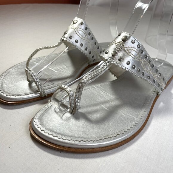 Banana Republic Western Flats Silver Thong Toe Ring Sandals Vintage 90s Size 10 - Picture 6 of 15